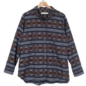 WOOLRICH Aztec Flannel Shirt Women's XL Blue Button‎ Up Casual Western Ranch